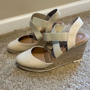 Tan Strappy Espadrille Wedges, Brand New
